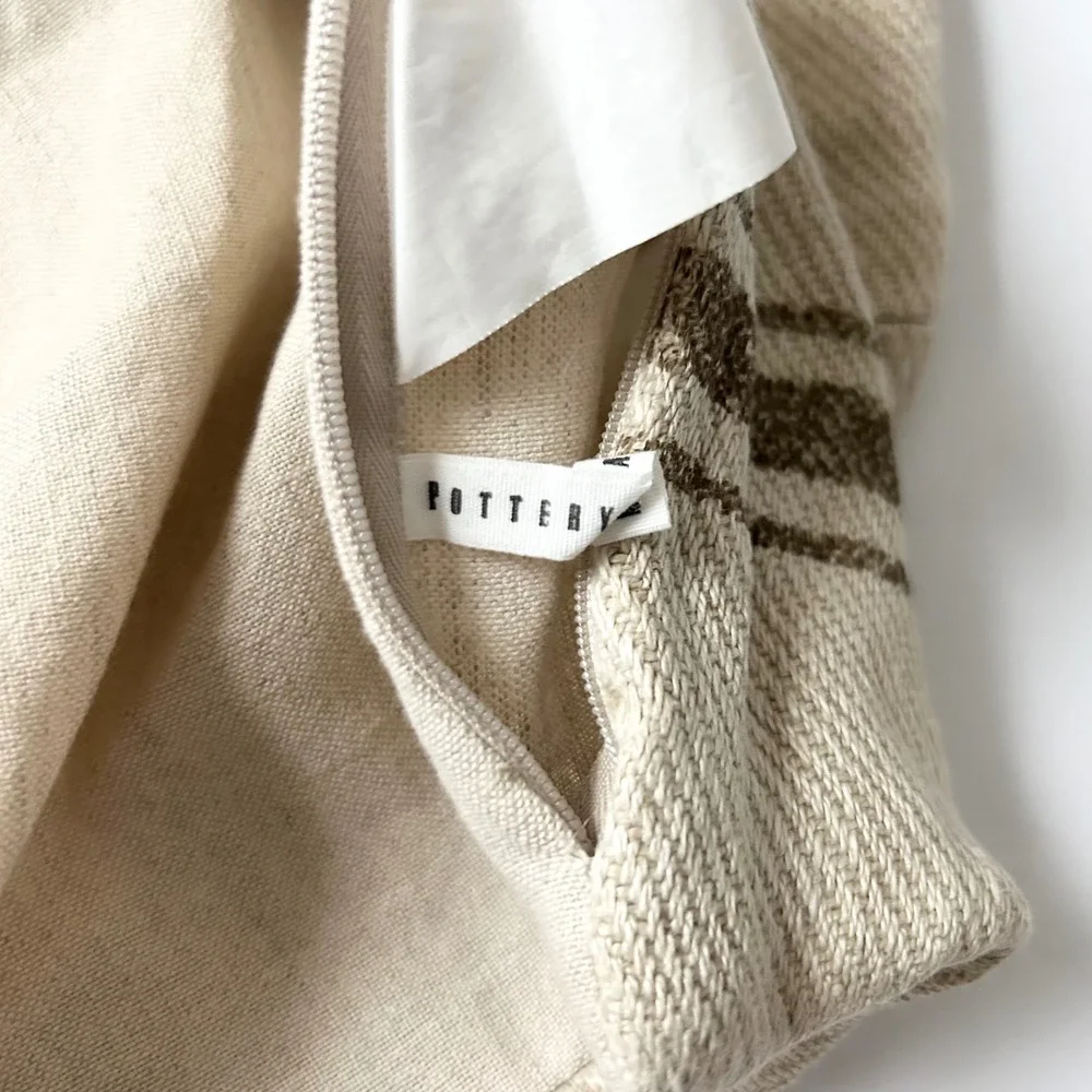 Pottery Barn Pillow Cover Linen Cotton Beige 18x18 Grain Sack Stripe